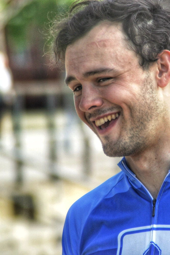 All smiles at the finish of the London to Paris bike ride.