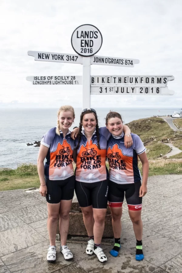 Celebrating reaching Land's End in 2016 having completed John O'Groats to Land's End.