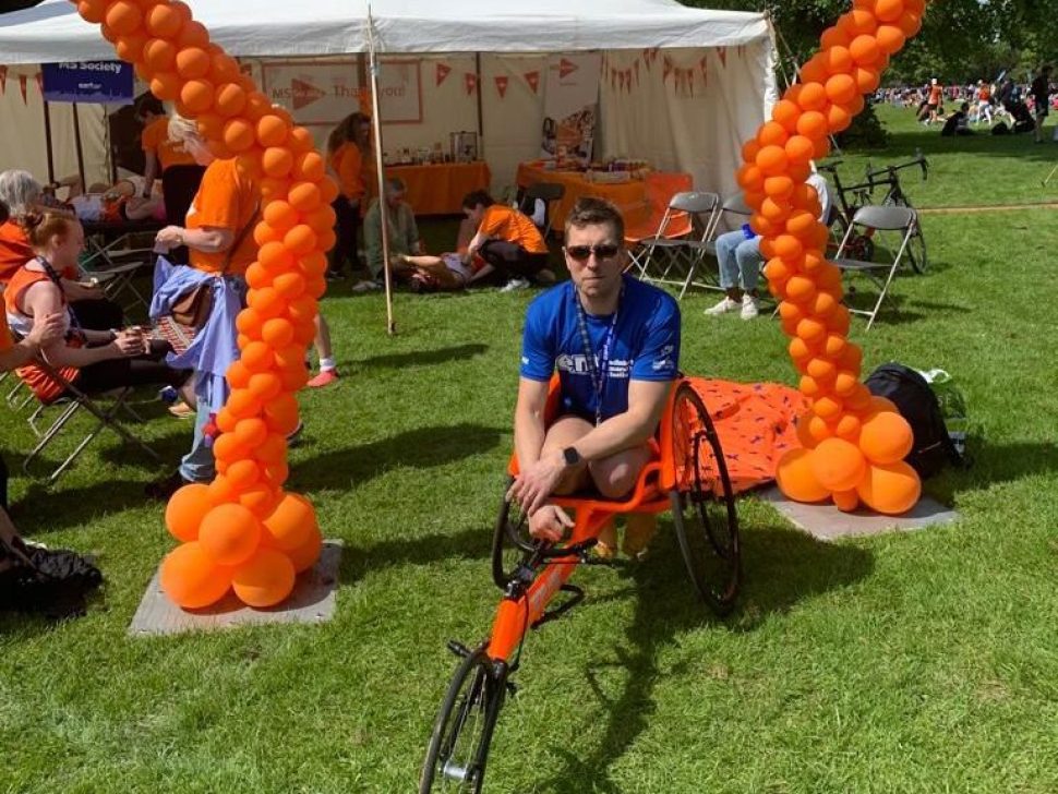 Mark Sinclair after racing in the marathon in his wheelchair bike
