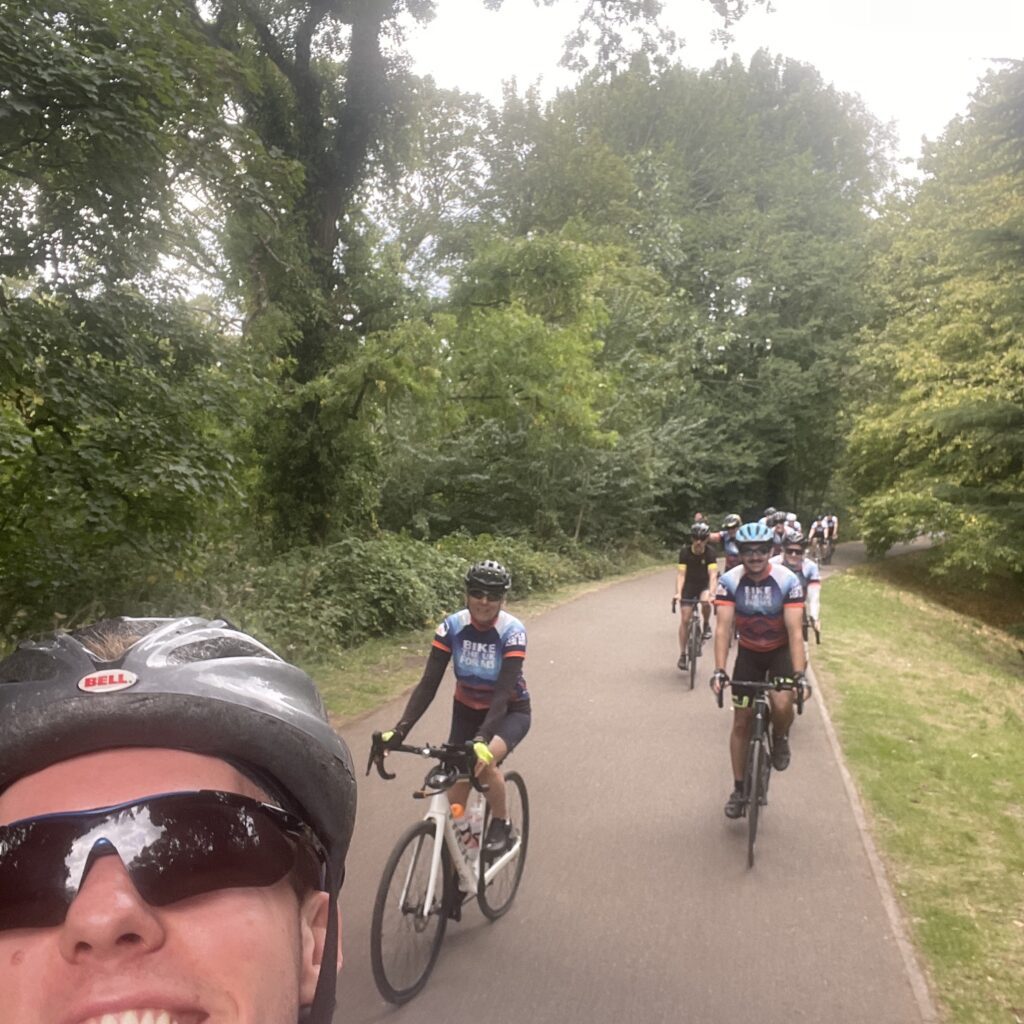 Selfie of all of the riders on the final stretch on their way into Cardiff