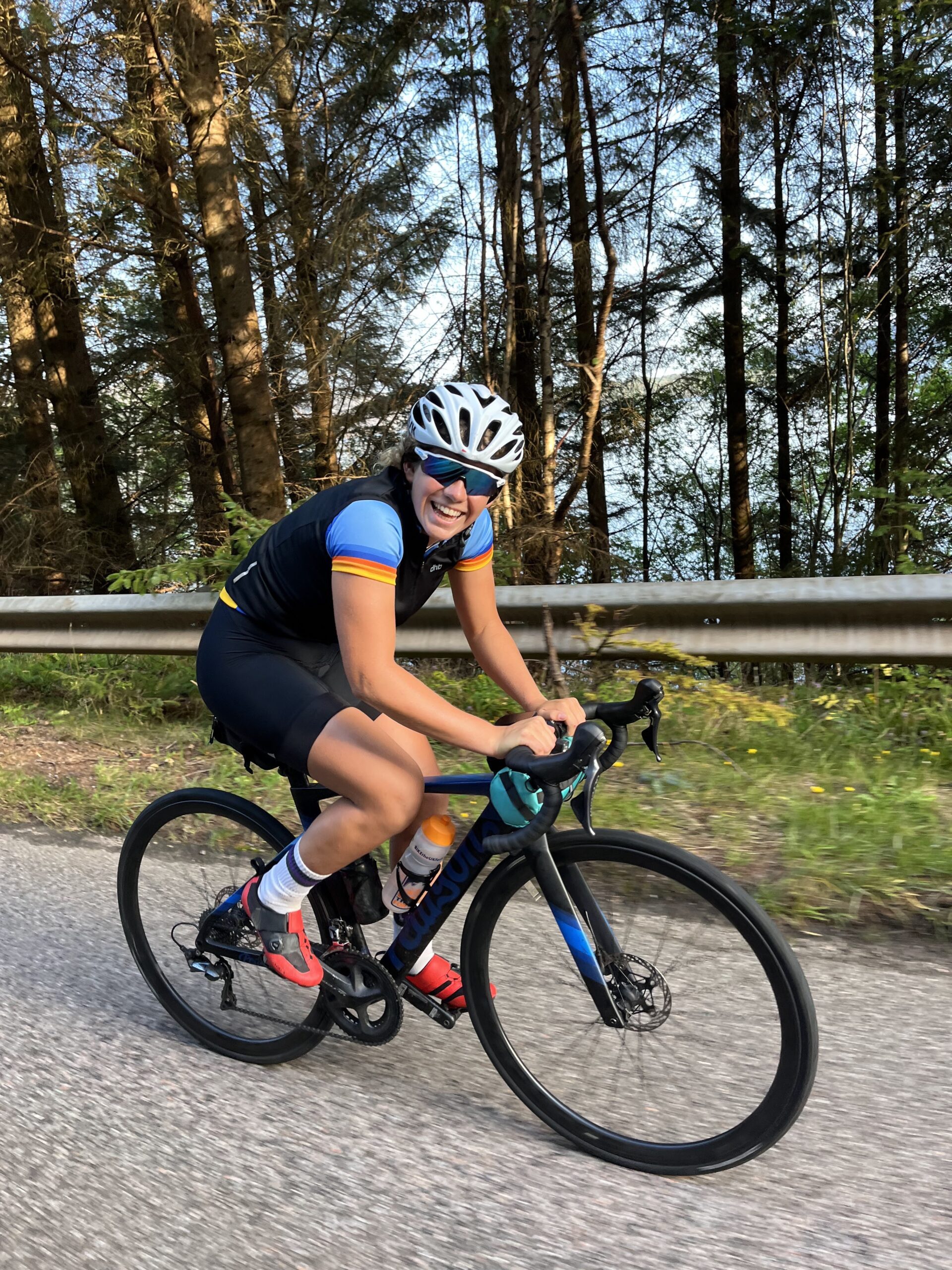 Cyclist smiling on the NC500