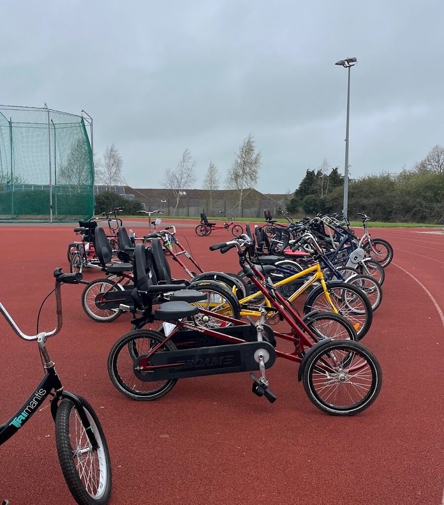 The range of adapted bikes at our accessible cycling session in Gloucester.